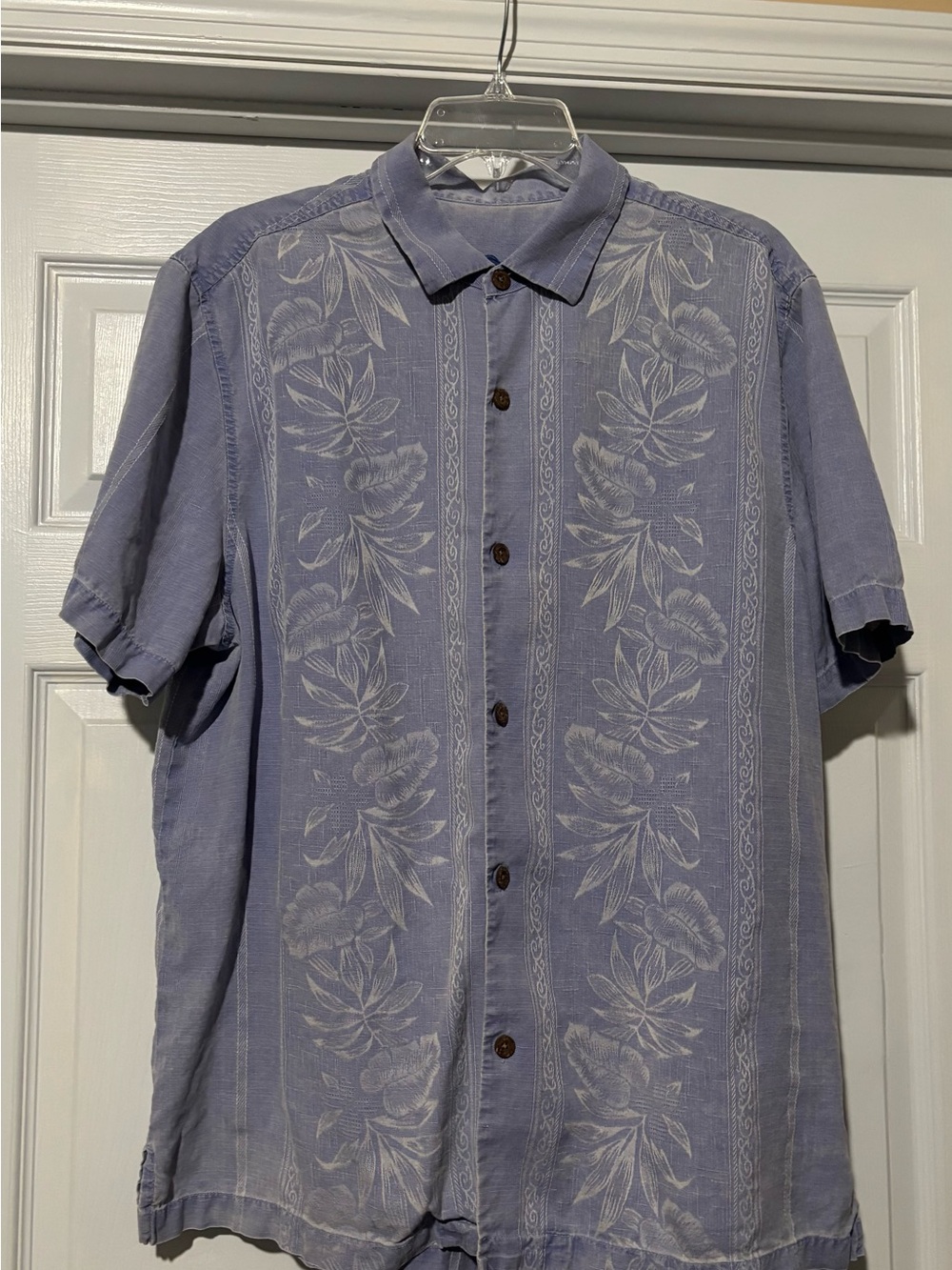 Tommy Bahama Mens Silk Shirt Blue Tropical Embroidered Back Camp Hawaiian XL